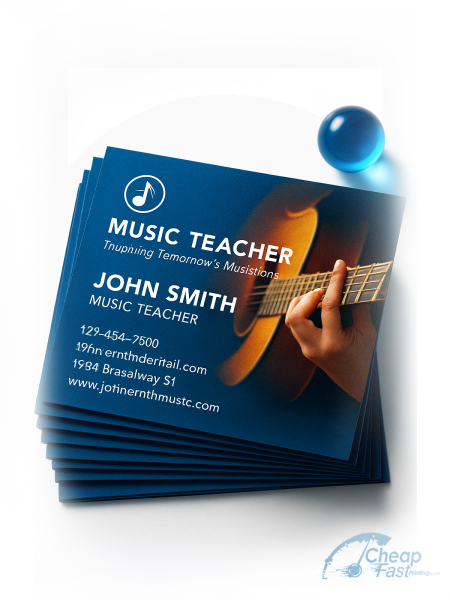 100 Urgent Standard Rectangle 2x3.5 38pt Trifecta Blue Music Teacher Private Business Cards