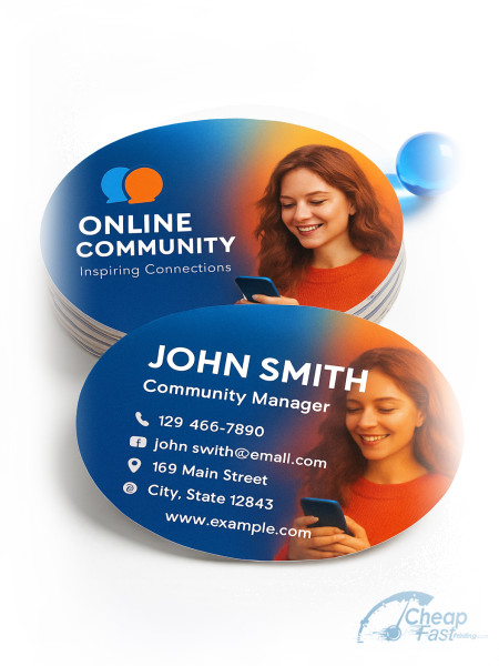 100 Cheap Oval 2.5x3.5 18pt Ultra Premium Smooth White Online Community Manager Business Cards