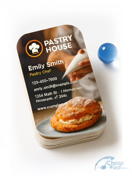 250 Wallet Friendly Half Circle 3.5x1.75 14pt Gloss Pastry Chef Business Cards
