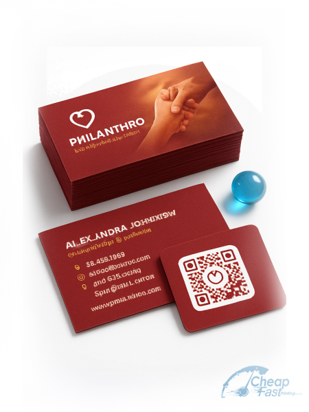 500 Low Priced Slim Rectangle 1.5x3.5 38pt Trifecta Red Philanthropy Consultant Business Cards