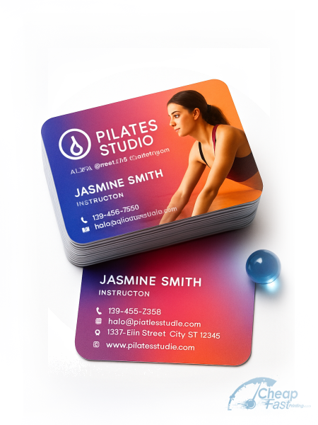 1000 Low Cost Rounded Corners 2x3.5 18pt Ultra Premium Pearl Pilates Studio Owner Business Cards