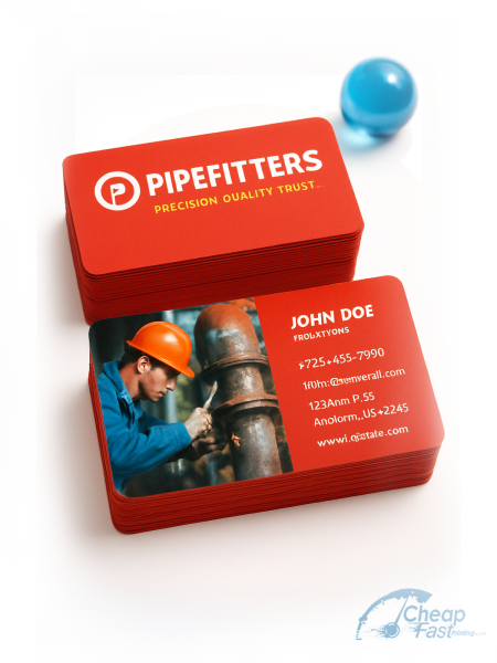 2500 Budget Standard Rectangle 2x3.5 38pt Trifecta Red Pipefitter Business Cards