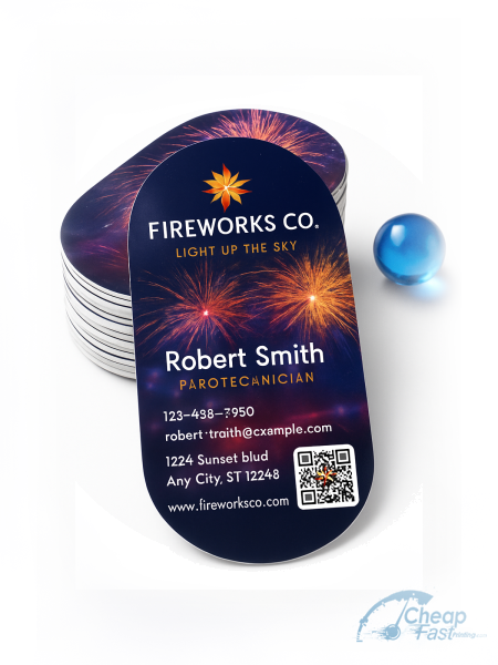 500 Low Priced Oval 2.5x3.5 16pt Premium Glossy Pyrotechnician Fireworks Display Tech Business Cards