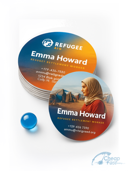 5000 Cost Effective Circle 3" Circle 100lb Matte Cover Refugee Settlement Worker Business Cards