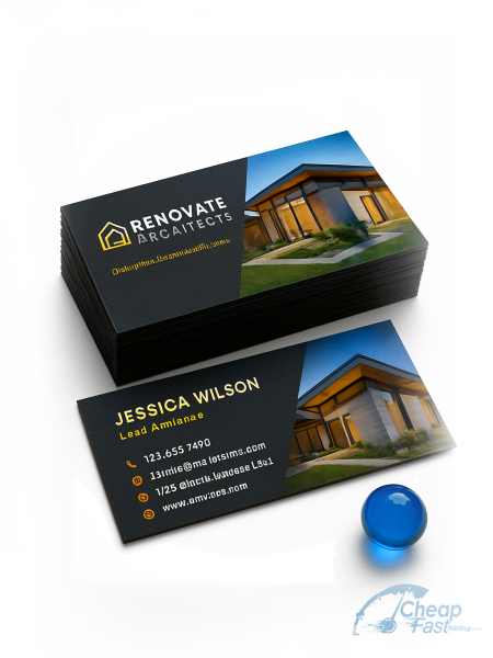 1000 Low Cost Die Cut 2x3.5 38pt Trifecta Blue Residential Architect Business Cards