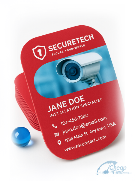 5000 Reduced Price Half Circle 3.5x1.75 38pt Trifecta Red Security System Installer Business Cards