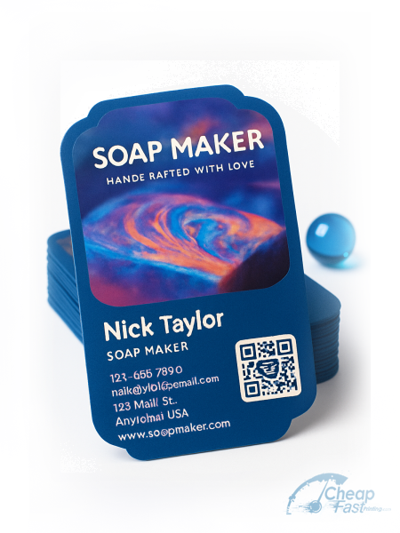 250 Affordable Die Cut 2x3.5 38pt Trifecta Blue Soap Maker Business Cards
