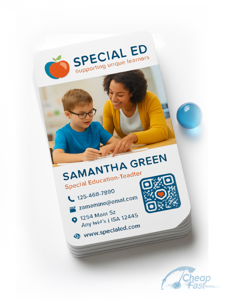 1000 Low Cost Rounded Corners 2x3.5 18pt Ultra Premium Pearl Special Education Teacher Business Cards