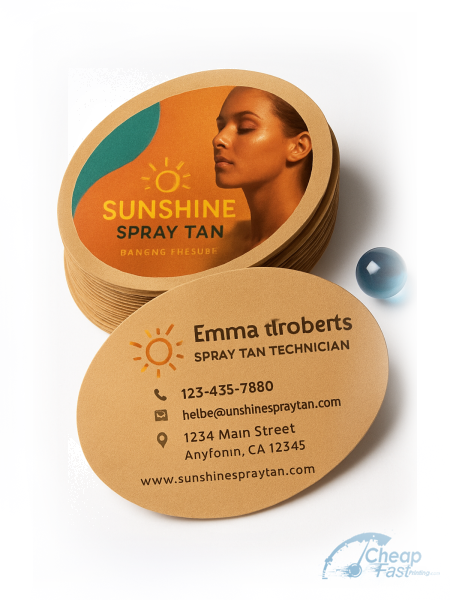 100 Urgent Oval 2.5x3.5 18pt Premium Kraft Spray Tan Technician Business Cards