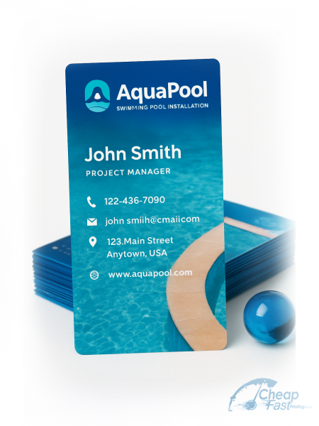 2500 Cut Rate Slim Rectangle 1.5x3.5 14pt Gloss Swimming Pool Installer Business Cards