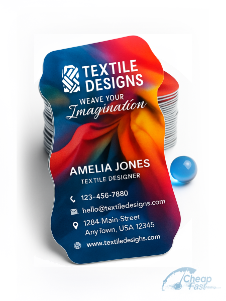 1000 Bargain Die Cut 2x3.5 14pt Gloss Textile Designer Business Cards