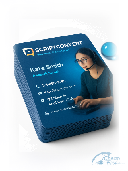 1000 Swift Rounded Corners 2x3.5 38pt Trifecta Blue Transcriptionist Business Cards