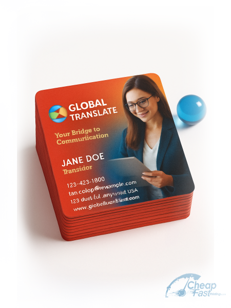 2500 Prompt Square 2x2 38pt Trifecta Red Translation Service Provider Business Cards