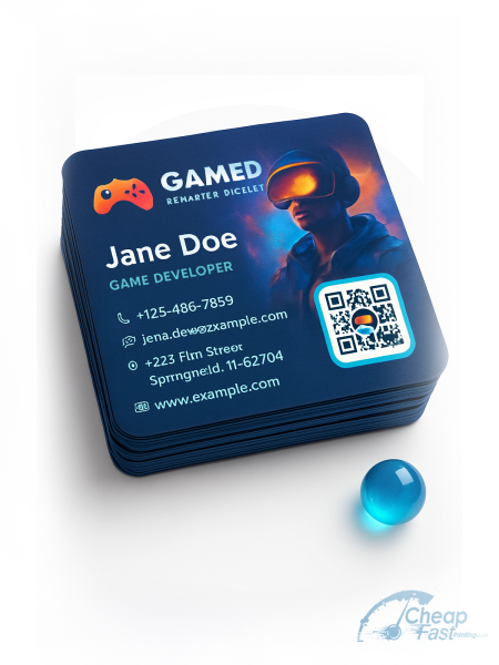 5000 Accelerated Rounded Corners 3x3 38pt Trifecta Blue Video Game Developer Business Cards