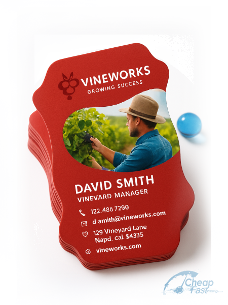 5000 Cost Effective Die Cut 2x3.5 38pt Trifecta Red Vineyard Manager Business Cards