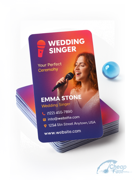 1000 Quick Rounded Corners 2x3.5 24pt Trifecta Green Wedding Singer Business Cards