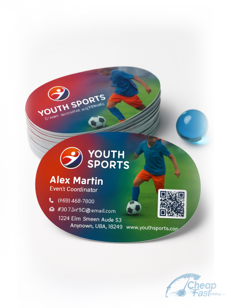1000 Low Cost Half Circle 3.5x1.75 18pt Ultra Premium Smooth White Youth Sports Organizer Business Cards
