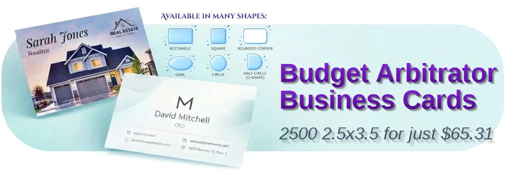 2500 Budget Oval 2.5x3.5 100lb Matte Cover Arbitrator Business Cards