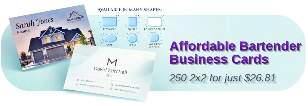 250 Affordable Rounded Corners 2x2 14pt Uncoated Bartender Business Cards