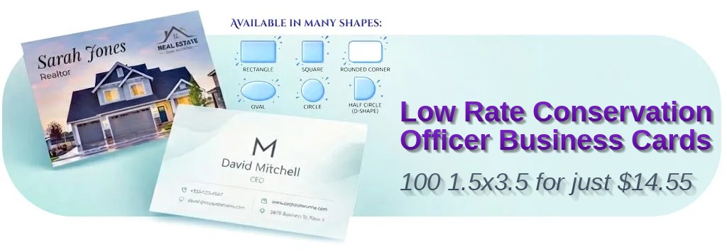 100 Low Rate Slim Rectangle 1.5x3.5 14pt Gloss Conservation Officer Business Cards