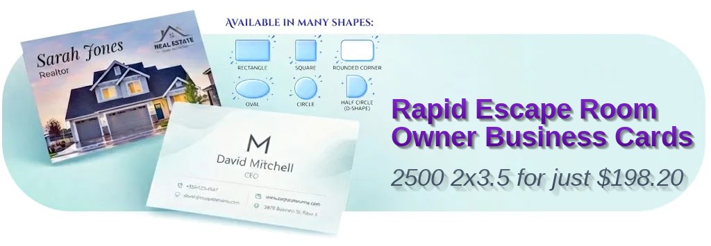 2500 Rapid Standard Rectangle 2x3.5 18pt Ultra Premium Smooth White Escape Room Owner Business Cards