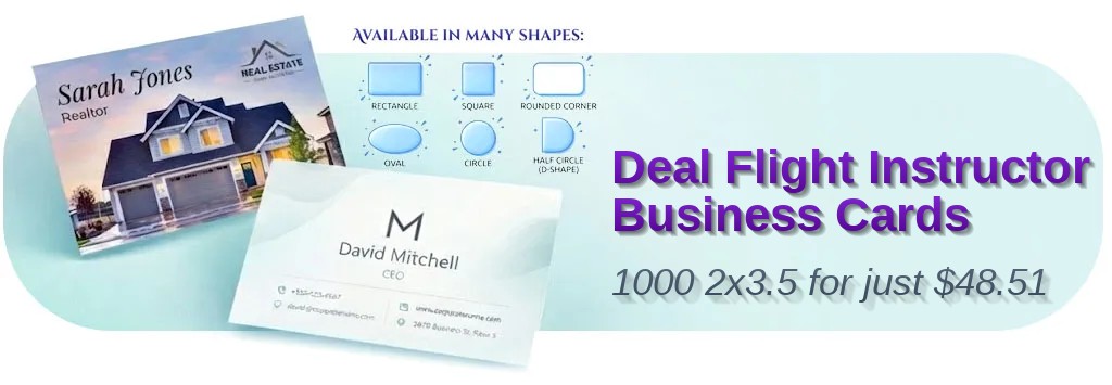 1000 Deal Die Cut 2x3.5 16pt Premium Matte Flight Instructor Business Cards