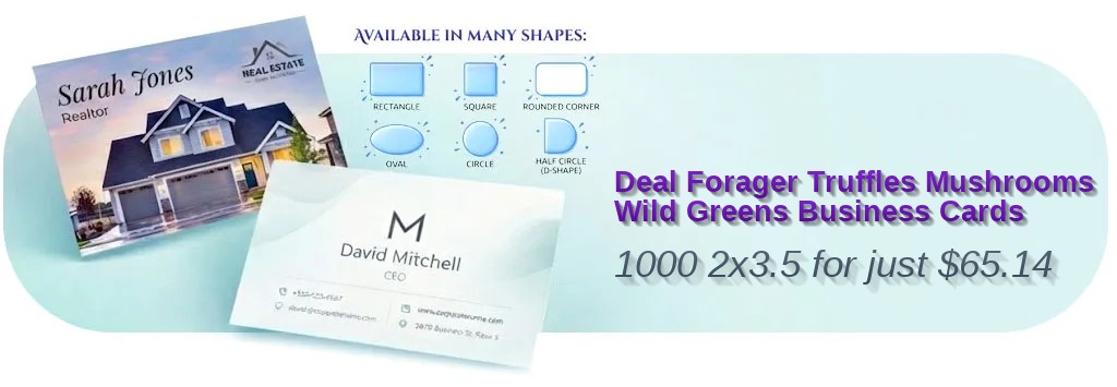 1000 Deal Die Cut 2x3.5 13pt Premium Linen Forager Truffles Mushrooms Wild Greens Business Cards