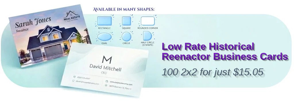 100 Low Rate Square 2x2 13pt Premium Linen Historical Reenactor Business Cards