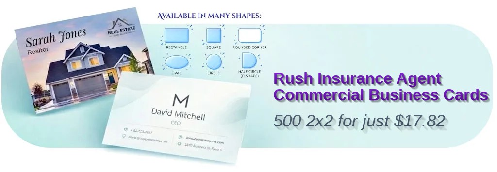 500 Rush Square 2x2 14pt Gloss Insurance Agent Commercial Business Cards