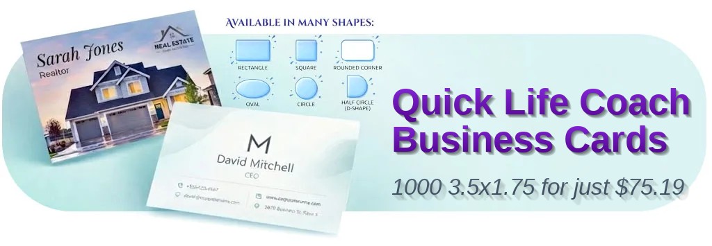 1000 Quick Half Circle 3.5x1.75 18pt Ultra Premium Smooth White Life Coach Business Cards