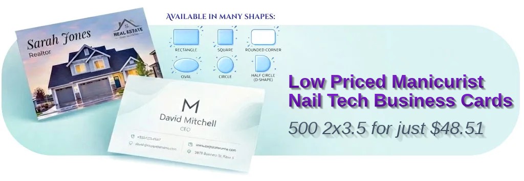 500 Low Priced Standard Rectangle 2x3.5 18pt Ultra Premium Smooth White Manicurist Nail Tech Business Cards