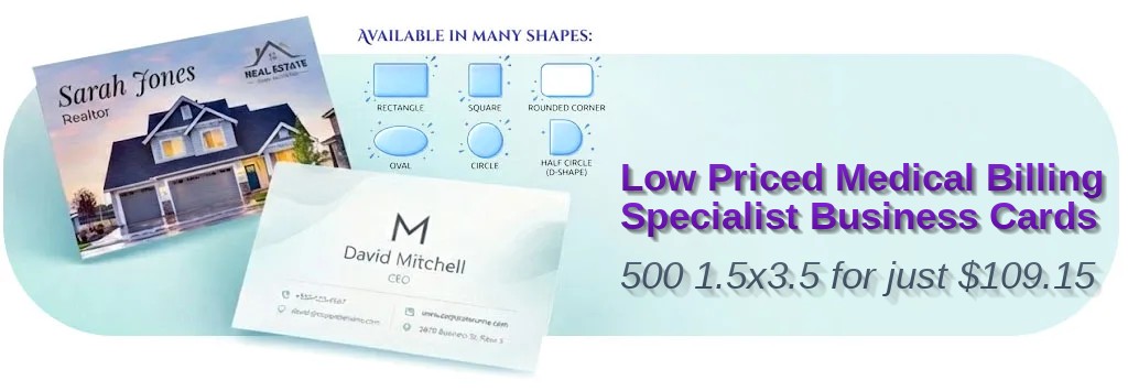 500 Low Priced Slim Rectangle 1.5x3.5 38pt Trifecta Red Medical Billing Specialist Business Cards