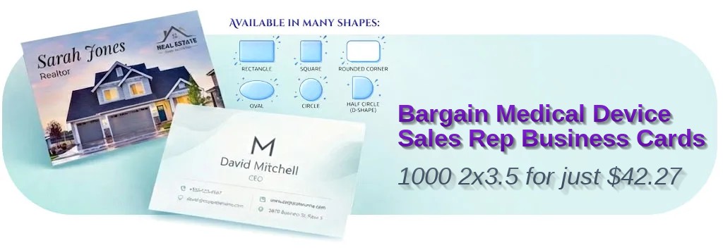 1000 Bargain Die Cut 2x3.5 14pt Gloss Medical Device Sales Rep Business Cards