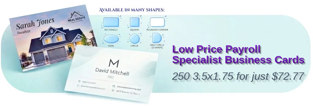 250 Low Price Half Circle 3.5x1.75 38pt Trifecta Blue Payroll Specialist Business Cards