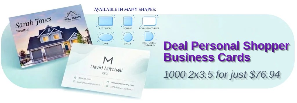 1000 Deal Rounded Corners 2x3.5 100lb Matte Cover Personal Shopper Business Cards