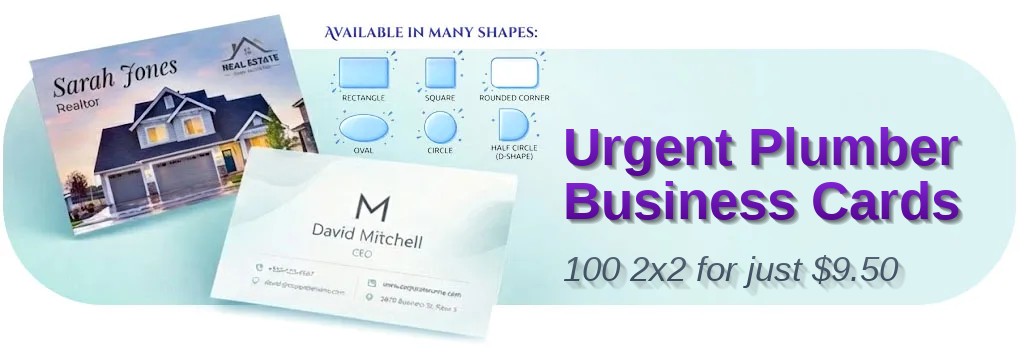 100 Urgent Square 2x2 14pt Gloss Plumber Business Cards