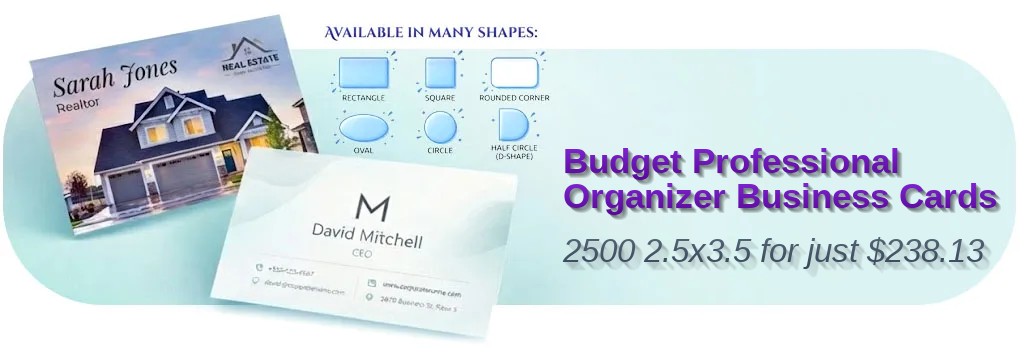2500 Budget Oval 2.5x3.5 38pt Trifecta Black Professional Organizer Business Cards