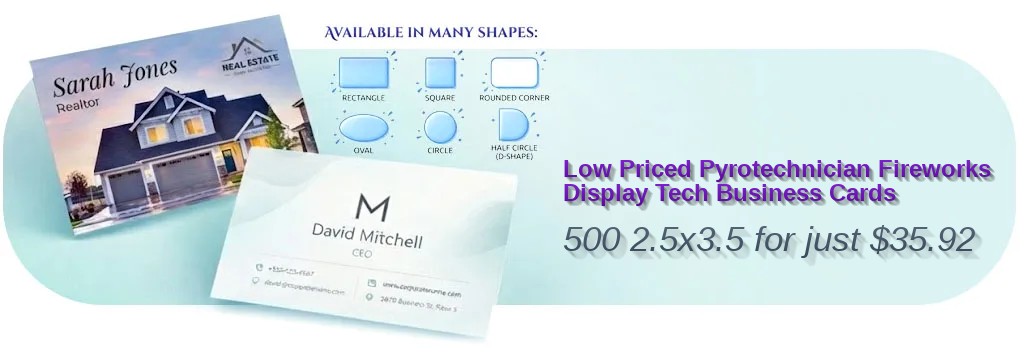 500 Low Priced Oval 2.5x3.5 16pt Premium Glossy Pyrotechnician Fireworks Display Tech Business Cards