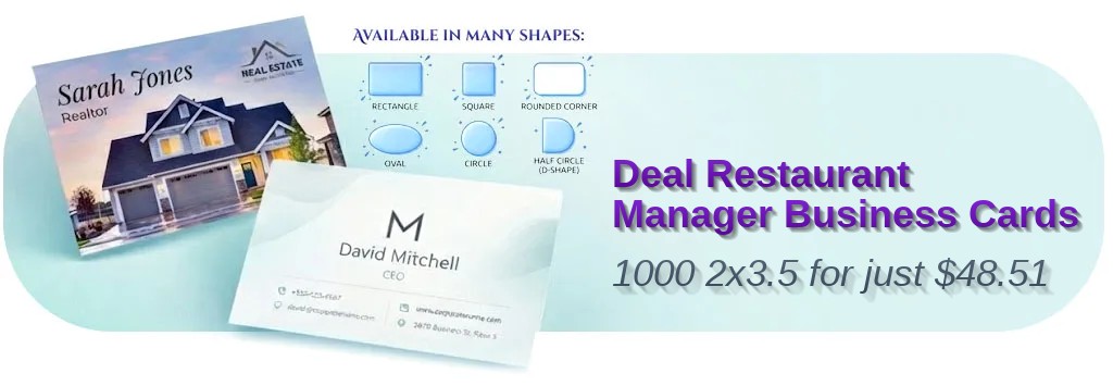 1000 Deal Die Cut 2x3.5 16pt Premium Matte Restaurant Manager Business Cards