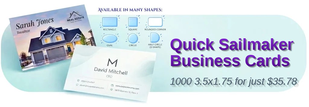1000 Quick Half Circle 3.5x1.75 14pt Uncoated Sailmaker Business Cards