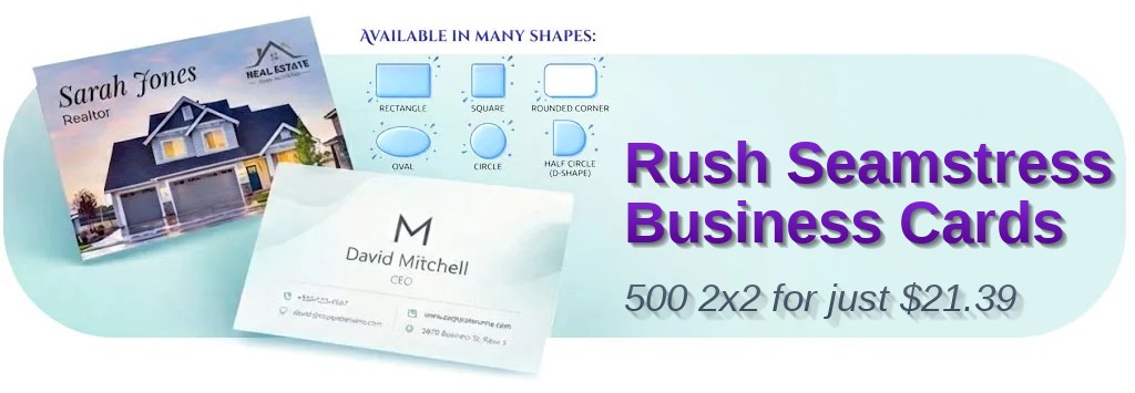 500 Rush Square 2x2 18pt Premium Kraft Seamstress Business Cards