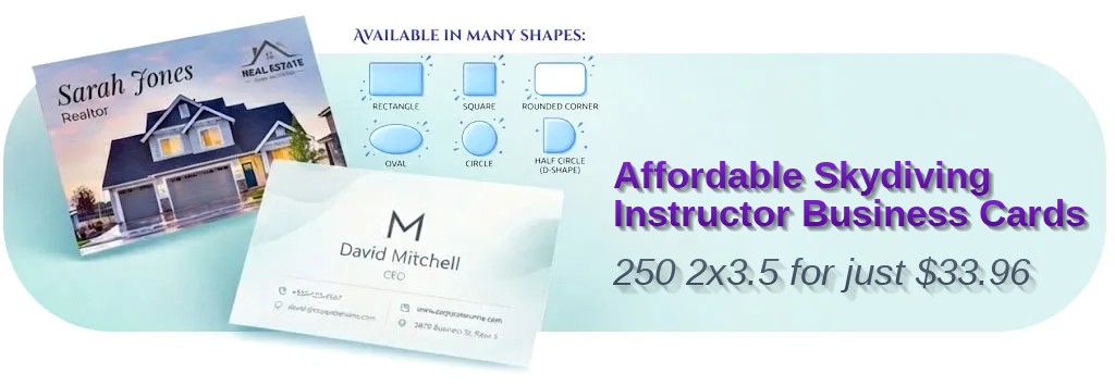 250 Affordable Die Cut 2x3.5 13pt Premium Linen Skydiving Instructor Business Cards