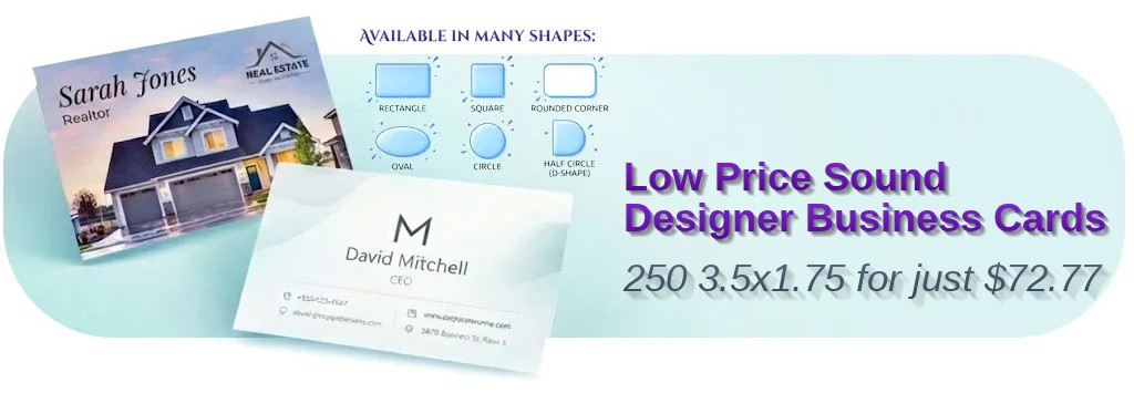 250 Low Price Half Circle 3.5x1.75 38pt Trifecta Blue Sound Designer Business Cards