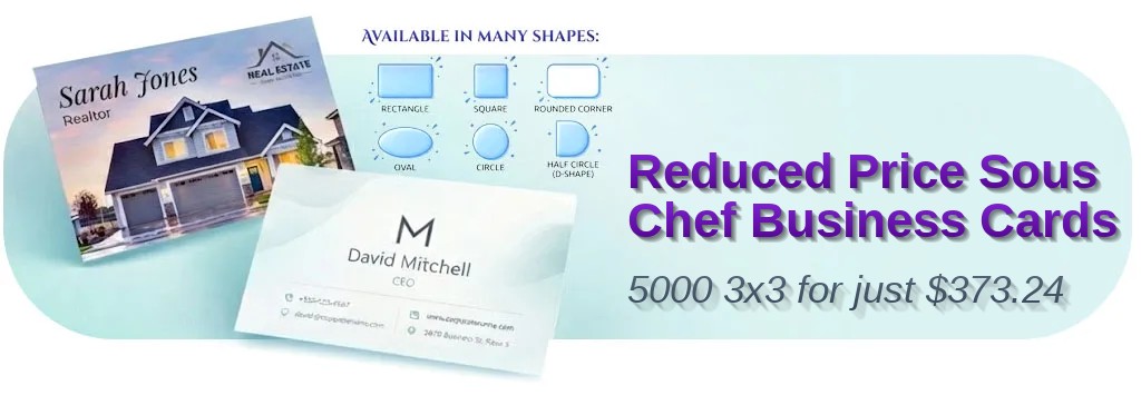 5000 Reduced Price Rounded Corners 3x3 100lb Matte Cover Sous Chef Business Cards