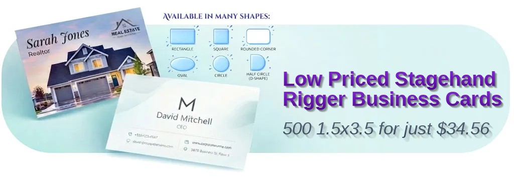 500 Low Priced Slim Rectangle 1.5x3.5 13pt Premium Linen Stagehand Rigger Business Cards