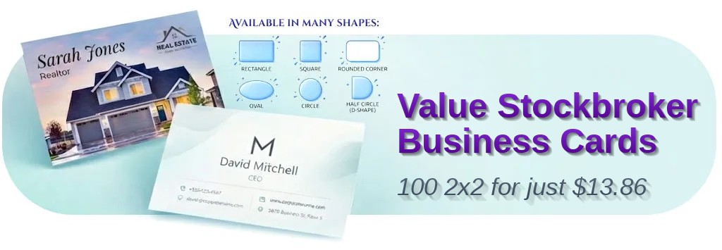 100 Value Square 2x2 16pt Premium Glossy Stockbroker Business Cards