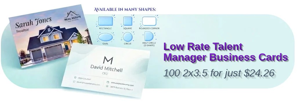 100 Low Rate Standard Rectangle 2x3.5 16pt Premium Matte Talent Manager Business Cards