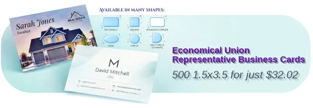 500 Economical Slim Rectangle 1.5x3.5 16pt Premium Glossy Union Representative Business Cards