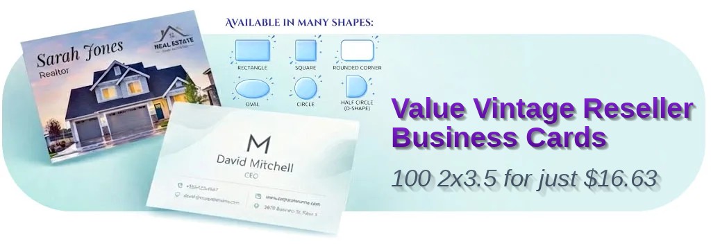 100 Value Standard Rectangle 2x3.5 14pt Gloss Vintage Reseller Business Cards