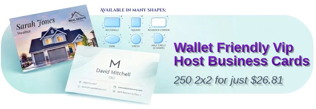 250 Wallet Friendly Rounded Corners 2x2 14pt Uncoated Vip Host Business Cards